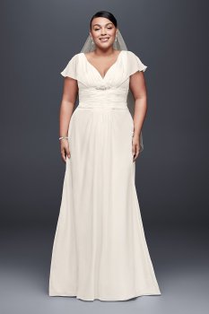 Plus Size Flutter-sleeve Long Chiffon Bridal Dresses 9OP1307