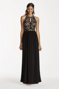 Lace Keyhole Halter Dress with Jersey Skirt Style 21348