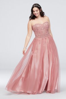 Strapless Plus Size Gown with Corset Back BLN106DW
