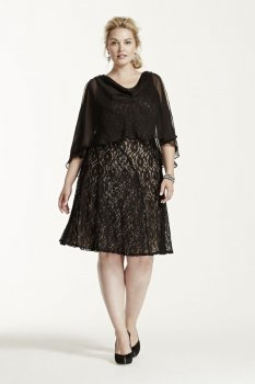 Short Lace Dress with Chiffon Caplet Style 3204DW
