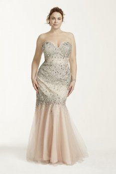 Strapless All Over Beaded Bodice Dress Style P3123W