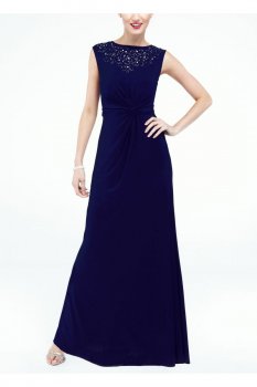 Long Laser Cut Jersey Dress with Cap Sleeves Style 3099DB
