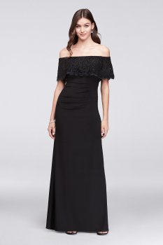 150X Style Long Glitter Lace Off-The-Shoulder Jersey Sheath Gown