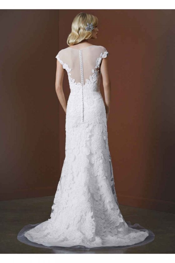 Tulle Trumpet Wedding Gown with Illusion Neckline Style SWG561