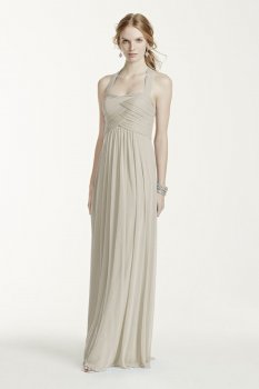 Long Halter Mesh Dress Style W10486