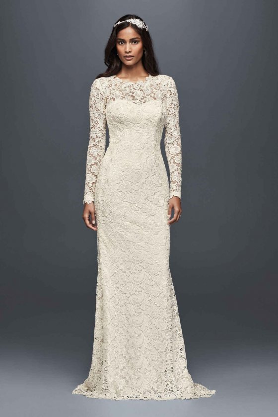 EXTRA LENGTH Long Full Sleeves Allover Lace Bridal Dress 4XLMS251176