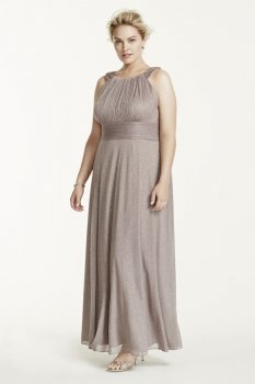 Sleeveless Glitter Jersey Dress with Beaded Straps Style 755153D