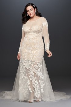 Unique Plus Size 9SWG827 Bridal Dress with Transparent Skirt