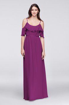 Crinkle Chiffon LOng A-line Cold-Shoulder Bridesmaid Dress Style F19508