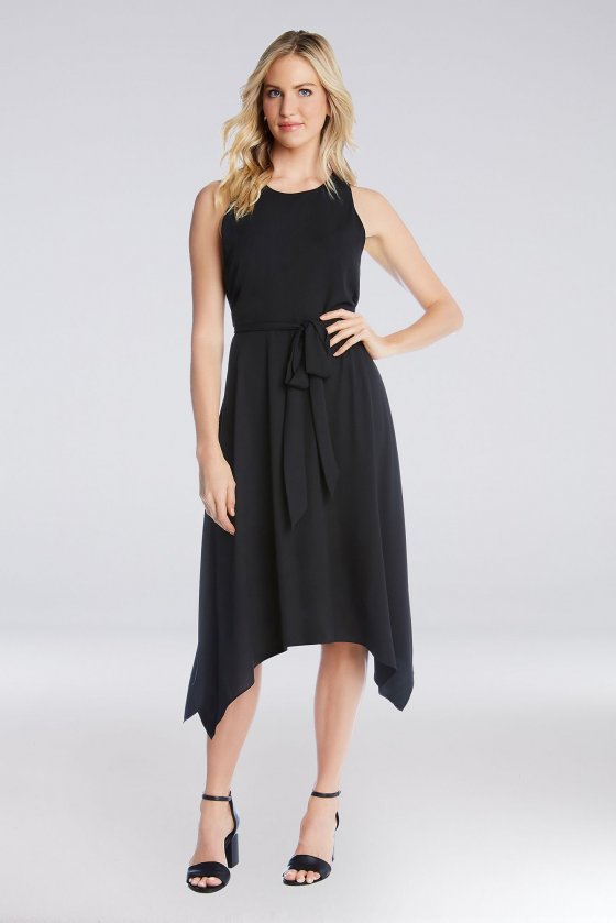 Sleeveless Crepe A-Line Handkerchief Hem Dress Karen Kane L25441