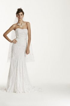 Strapless Lace Gown with Ribbon Detail Style WG3381