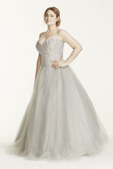 Rhinestone Encrusted Bodice Tulle Ball Gown Style P474W