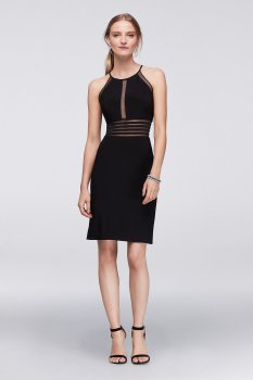 21503 Style Short Matte Jersey Cocktail Dress with Illusion Panels