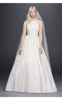 Halter Neckline A-line Long Taffeta Wedding Gown with Ruched Bodice and Waist OP1279