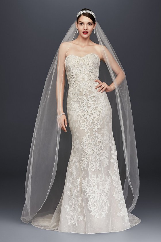 Strapless Sheath Wedding Dress with Lace Applique 4XLCWG738