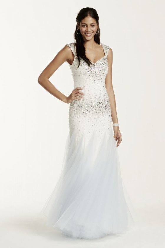 Cap Sleeve Beaded Fit and Flare Style 1162