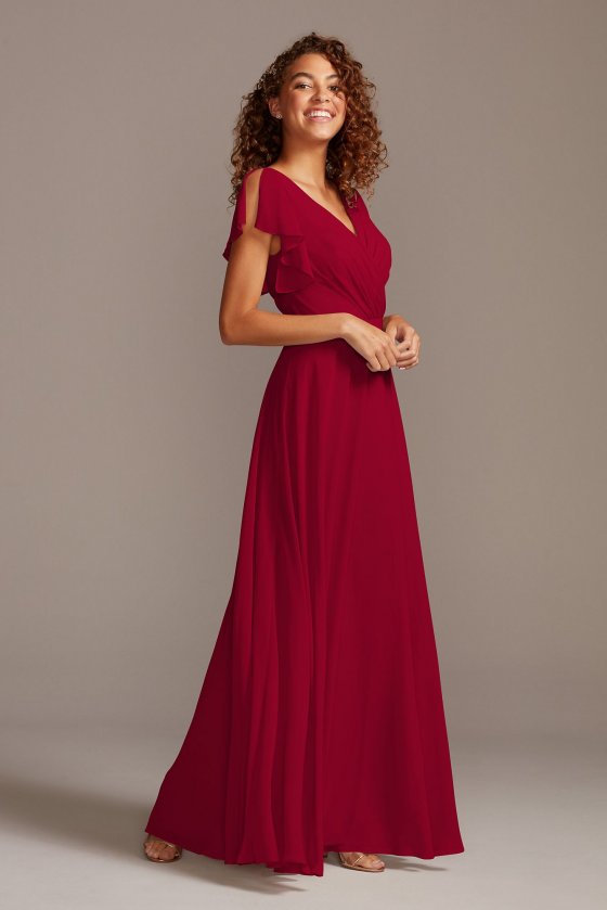 New Style Flutter Sleeves Long A-line F20065 Tall Bridesmaid Dress