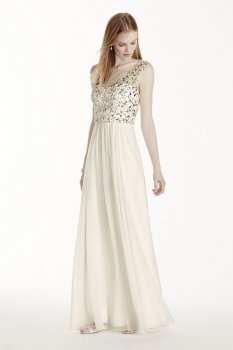 Illusion Neckline Crystal Bodice Chiffon Dress Style 182892DB