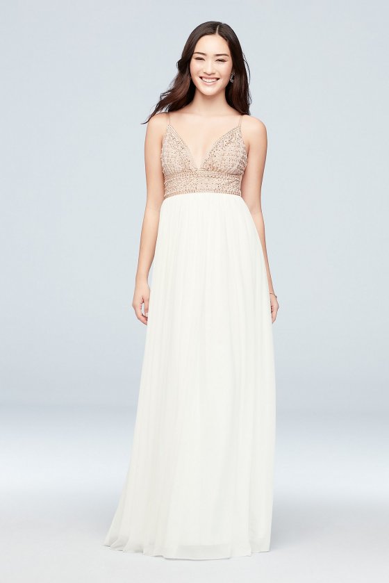 Chiffon A-Line Dress with Beaded V-Neck Bodice X36831DCA7