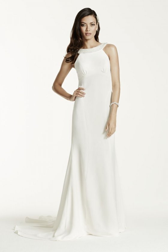 Crepe Halter Sheath Gown with Draped Back Style SRL674