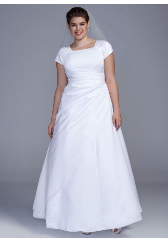 SL9T9724 Style Long Short Sleeve Satin A-line Wedding Dresses Plus Size