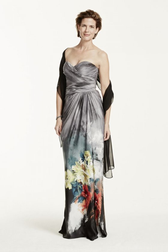 Strapless Printed Dress with Draped Bodice Style 061907680