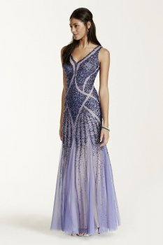 Heavily Beaded Open Back Tank Dress with Godets Style 061897200