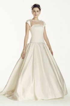 Satin Cap Sleeve Beaded Wedding Dress Style CJS720