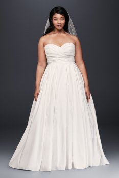 Strapless Long A Line Faille Empire Waist Pocket Plus Size Bridal Wedding Dress 9WG3707