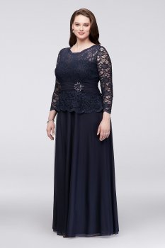 All Over Lace 757727D Style Glitter Lace Long Sleeve Mother of the Bride Dress