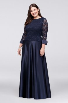 Plus Size 949647 Style Two-pieces 3/4 Sleeves Long Lace and Satin Mother of the Bride Gowns