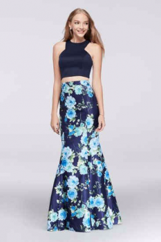 Fashion Two Pieces Crop Top and Floral Mermaid Skirt Dress for Prom Party 9262PZ8S