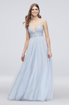 Floral Beaded Bodice Dress with Flowy Mesh Skirt X36832DTS6