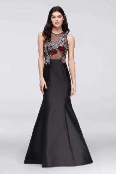 Mikado Long XS9576 Style Embroidered Illusion Top Trumpet Prom Gown
