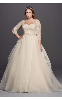 Style Charming Extra Length Plus Size Beaded 3/4 Sleeves Lace Wedding Dress 4XL8CWG731
