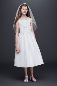 WHITE Sleeveless Tulle Communion Dress with 3D Flowers Bonnie Jean