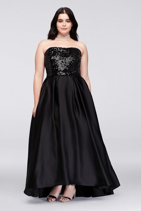 Sequined Satin Strapless Plus Size 40353DW Ball Gown