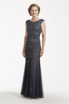 Cap Sleeve Beaded Gown with Scoop Back Style 091880660