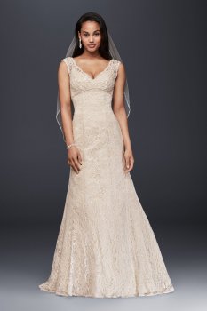 Extra Length All Over Beaded Lace Trumpet Gown Style 4XLT9612