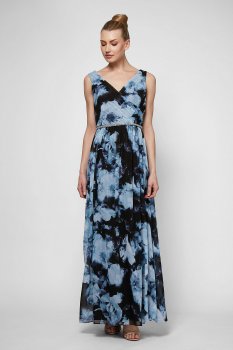 Beaded Floral-Printed Chiffon Surplice Maxi Dress SL Fashions SL171158