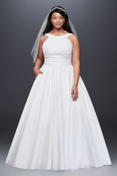 Plus Size 9OP1315 Style High Halter Neck Long A-line Taffeta Wedding Dress