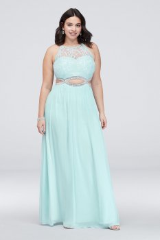 Crystal Cutouts and Lace High-Neck Plus Size Dress W35706HWR