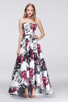 Charming New Style Strapless Sweetheart Neckline High Low Floral Satin Prom Gown A19127