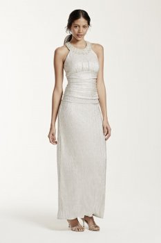 Long Sleeveless Ruched Foil Jersey Dress Style 55348D