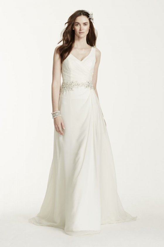 Chiffon A-Line Gown with Beaded Waist Style V3677