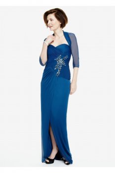 3/4 Sleeve Bolero Mesh Dress with Beaded Detail Style 091898400