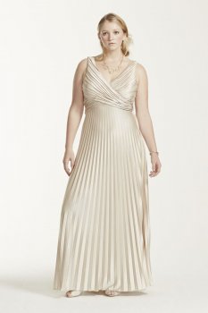 Sleeveless V-Neck Pleated Dress with Illusion Back Style 422582W