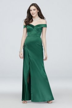 Pleated Off the Shoulder Satin Mermaid Gown My Michelle 5583YB8S