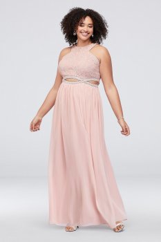 Lace and Chiffon Plus Size Dress with Cutouts W41391HWR