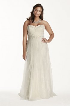 Extra Length Strapless Tulle Over Lace Sheath Gown Style 4XL9WG3750